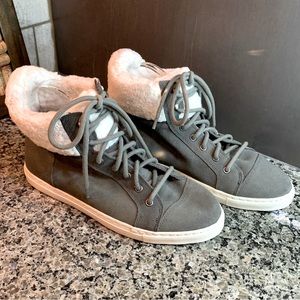 Splendid Gray Leather Suede High Top Sneakers With Faux Fur Trim Size 10